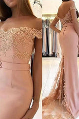 SheathOff-the-Shoulder Sleeveless With Appliques Spandex Prom Dress-ballbellauk