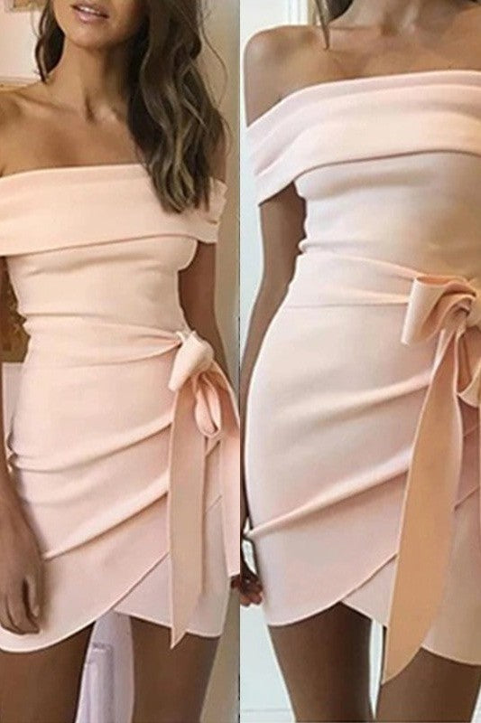 SheathOff-the-Shoulder Stretch Crepe Sash/Ribbon/Belt Sleeveless Homecoming Dress-ballbellauk