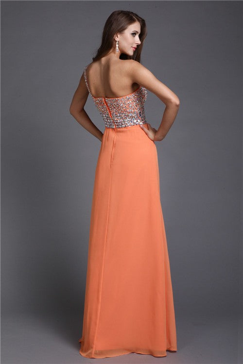 SheathOne Shoulder Long Beading Sleeveless Evening Dress Chiffon-ballbellauk