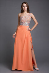 SheathOne Shoulder Long Beading Sleeveless Evening Dress Chiffon-ballbellauk