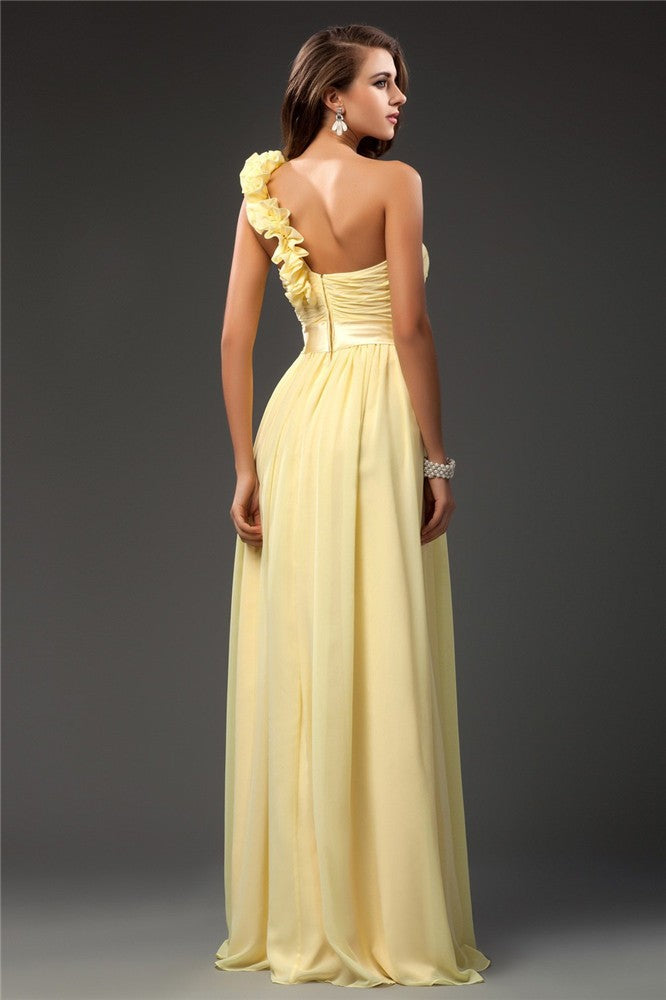 SheathOne Shoulder Ruffles Long Sleeveless Evening Dress Chiffon-ballbellauk