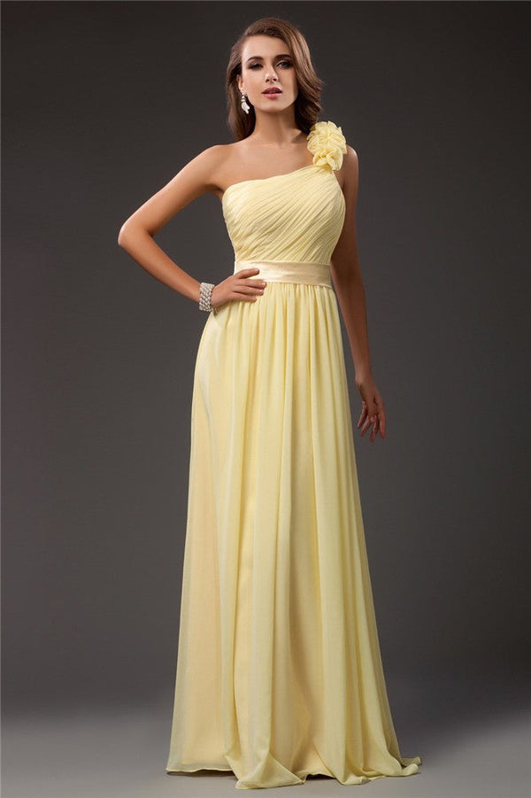 SheathOne Shoulder Ruffles Long Sleeveless Evening Dress Chiffon-ballbellauk