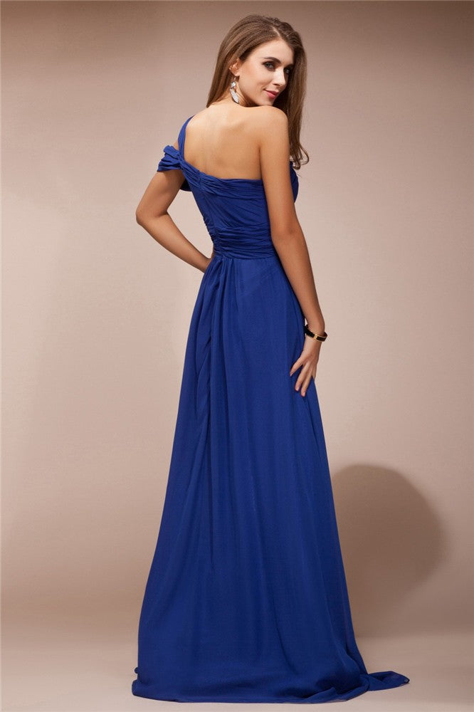 SheathOne Shoulder Ruffles Sleeveless Long Evening Dress Chiffon-ballbellauk