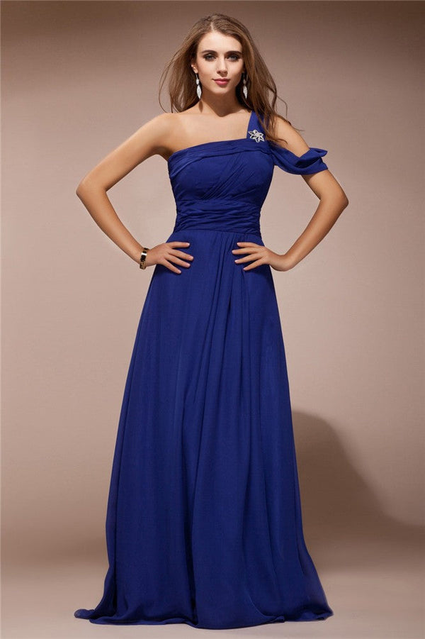 SheathOne Shoulder Ruffles Sleeveless Long Evening Dress Chiffon-ballbellauk