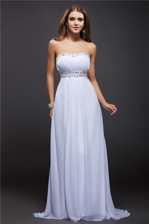 SheathStrapless Beading Sleeveless Long Evening Dress Chiffon-ballbellauk