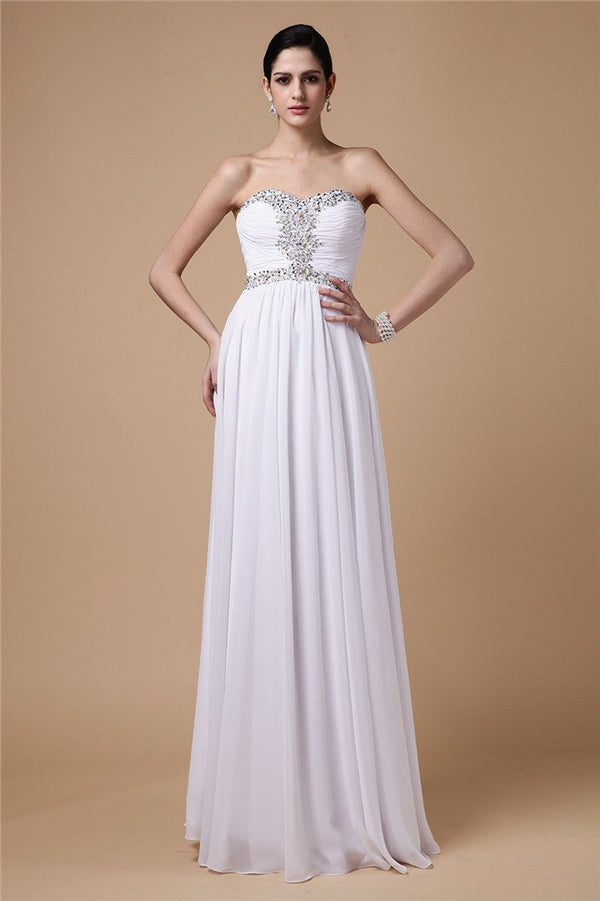 SheathStrapless Beading Sleeveless Pleats Long Evening Dress Chiffon-ballbellauk