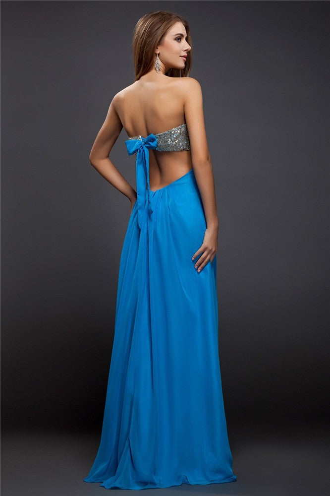 SheathStrapless Sequin Lace Sleeveless Long Evening Dress Chiffon-ballbellauk