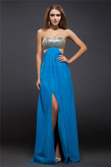 SheathStrapless Sequin Lace Sleeveless Long Evening Dress Chiffon-ballbellauk