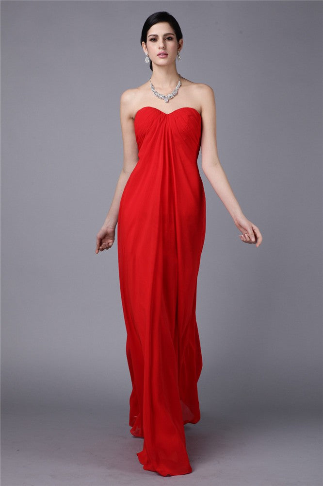 SheathStrapless Sleeveless Pleats Long Evening Dress Chiffon-ballbellauk