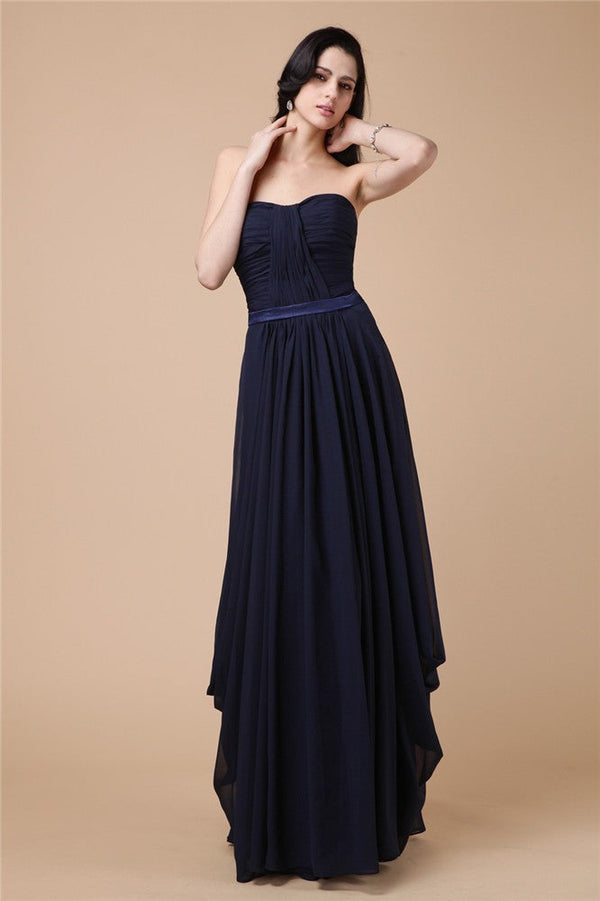 SheathStrapless Sleeveless Pleats Long Evening Dress Chiffon-ballbellauk