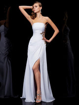 SheathStrapless Sleeveless Ruffles Long Evening Dress Chiffon-ballbellauk