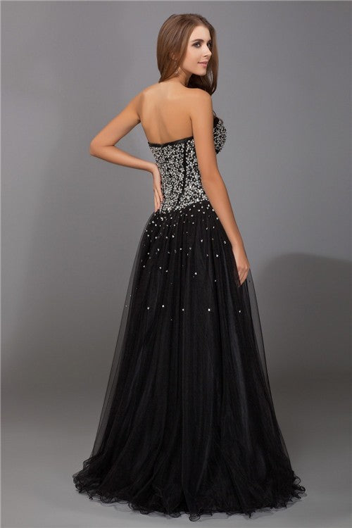 SheathSweetheart Beading Sleeveless Long Net Elegant Evening Dress-ballbellauk