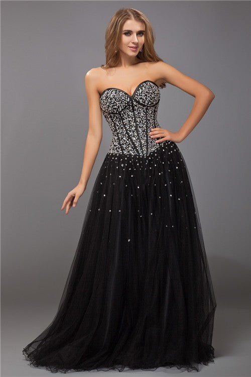 SheathSweetheart Beading Sleeveless Long Net Elegant Evening Dress-ballbellauk