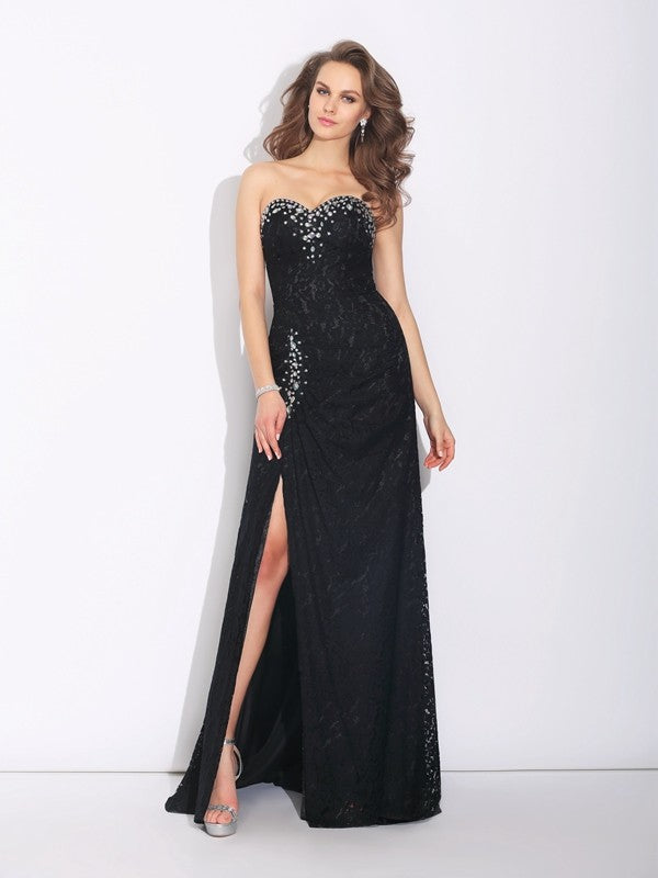 SheathSweetheart Sleeveless Long Lace Prom Dress-ballbellauk