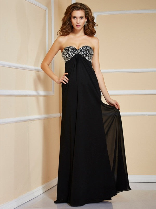 SheathSweetheart Sleeveless Ruffles Beading Long Evening Dress Chiffon-ballbellauk