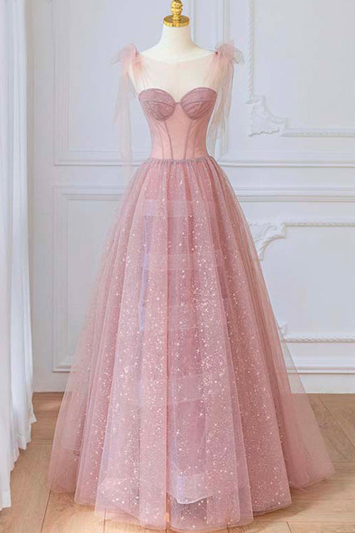 Shining Pink Prom Dress UK with Sweetheart Neckline and Sequins-ballbellauk