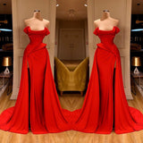 Shinning Red Long Prom Dress With Split On Sale Off-the-Shoulder-ballbellauk