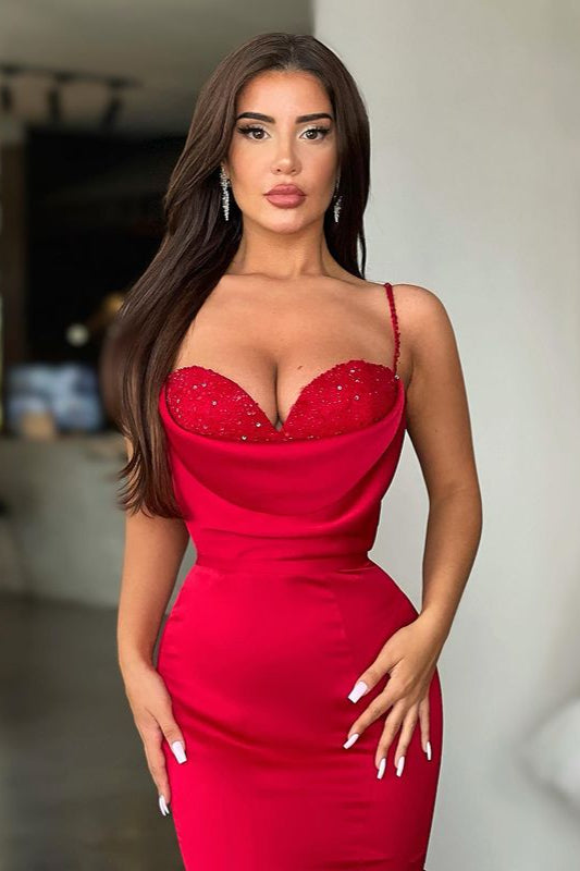 Shinning Red Mermaid Prom Dress Long On Sale Spaghetti-Straps-ballbellauk