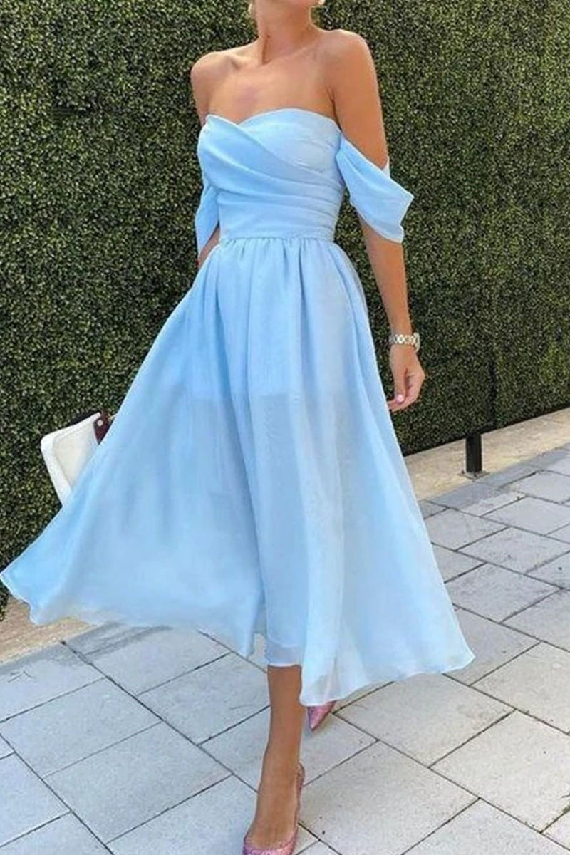 Short Evening Dress With Strapless Off-The-Shoulder in Baby Blue-ballbellauk