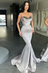 Silver Gray Mermaid Prom Dress UK with Spaghetti-Straps-ballbellauk