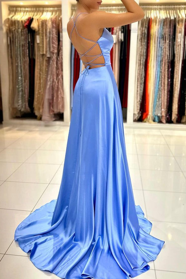 Simple Blue A Line Prom Dress UK with Spaghetti-Straps-ballbellauk