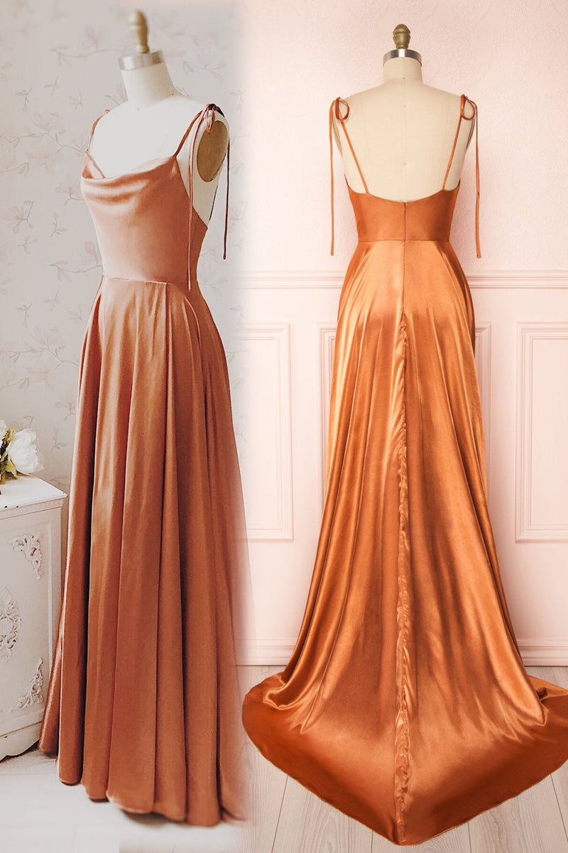 Simple Spaghetti Strap Prom Dress UK With Split Open Back-ballbellauk