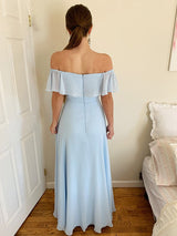 Sky Blue Off-the-Shoulder Prom Dress UK With Split-ballbellauk