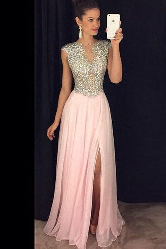 Sleeveless Amazing Bateau Chiffon Sequin Long Prom Dress-ballbellauk