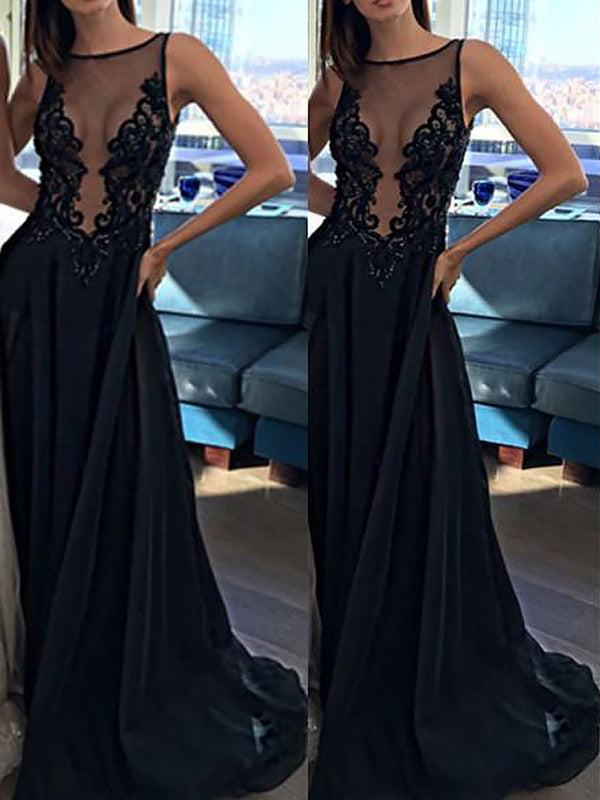 Sleeveless Amazing Bateau Chiffon With Appliques Prom Dress-ballbellauk