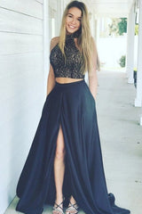 Sleeveless Amazing Elastic Woven Satin Two Piece Prom Dress-ballbellauk