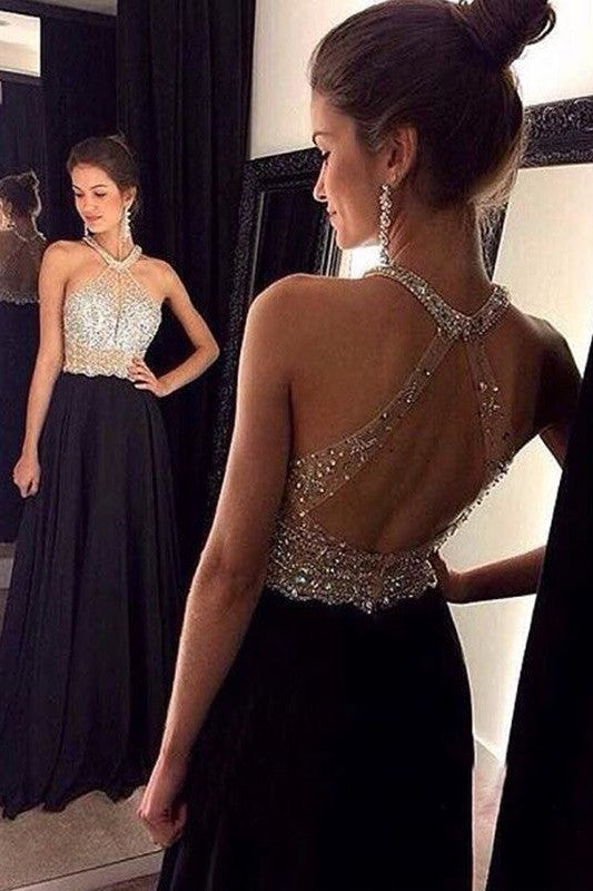 Sleeveless Amazing Halter Beading Chiffon Prom Dress-ballbellauk