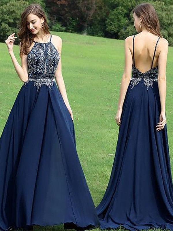 Sleeveless Amazing Halter Chiffon Beading Long Prom Dress-ballbellauk