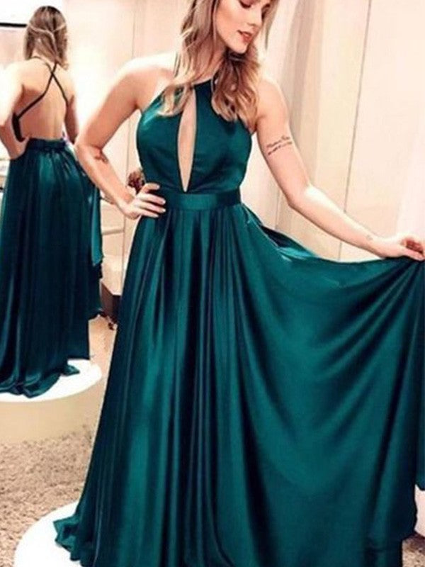 Sleeveless Amazing Halter Elastic Woven Prom Dress Long Online-ballbellauk