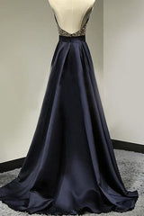 Sleeveless Amazing Halter Satin Long Beading Prom Dress-ballbellauk