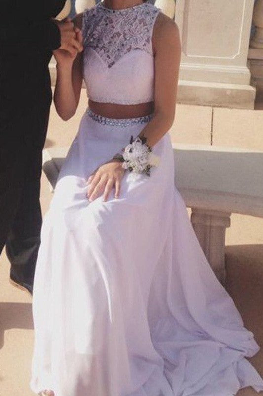 Sleeveless Amazing Jewel Chiffon Beading Long Two Piece Prom Dress-ballbellauk