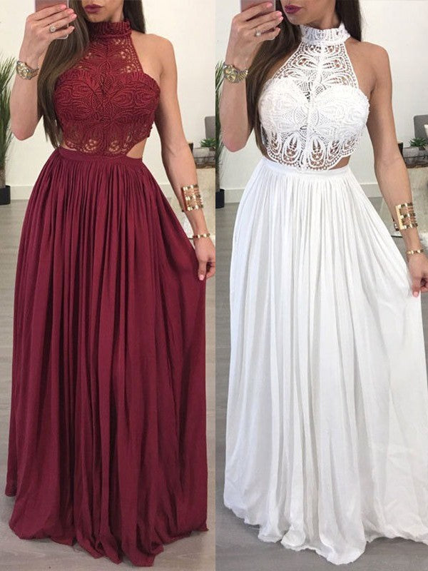 Sleeveless Amazing Long Chiffon Lace Prom Dress-ballbellauk