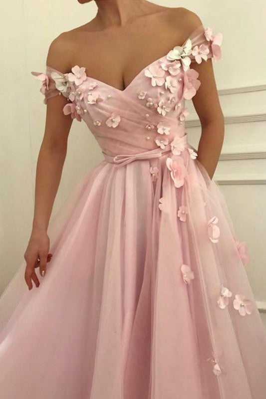 Sleeveless Amazing Long Off-the-Shoulder With Appliques Tulle Prom Dress-ballbellauk