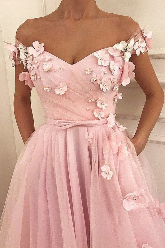 Sleeveless Amazing Long Off-the-Shoulder With Appliques Tulle Prom Dress-ballbellauk