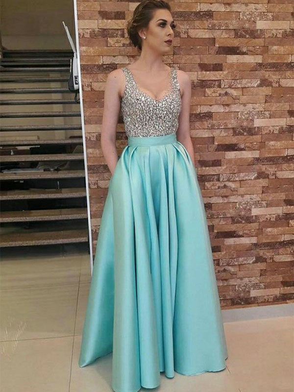 Sleeveless Amazing Long V-neck Beading Elegant Evening Dress-ballbellauk