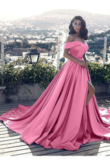 Sleeveless Amazing Off-the-Shoulder Ruffles Satin Court Train Prom Dress-ballbellauk