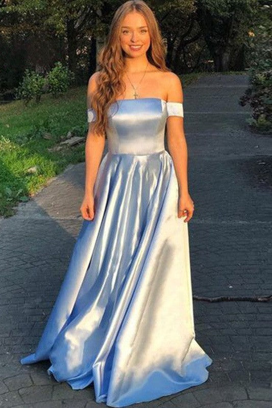 Sleeveless Amazing Off-the-Shoulder Satin Floor Length Prom Dress-ballbellauk