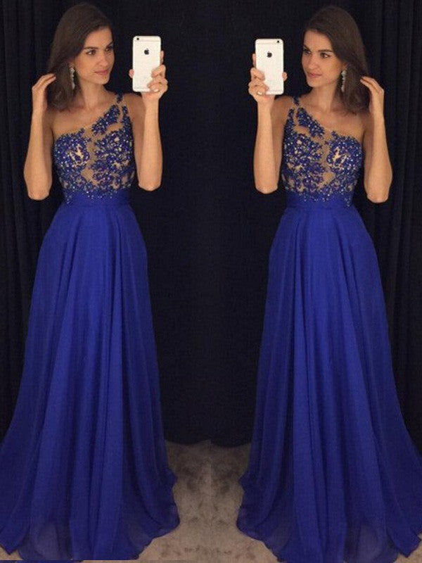 Sleeveless Amazing One-Shoulder Long Beading Evening Dress Chiffon-ballbellauk