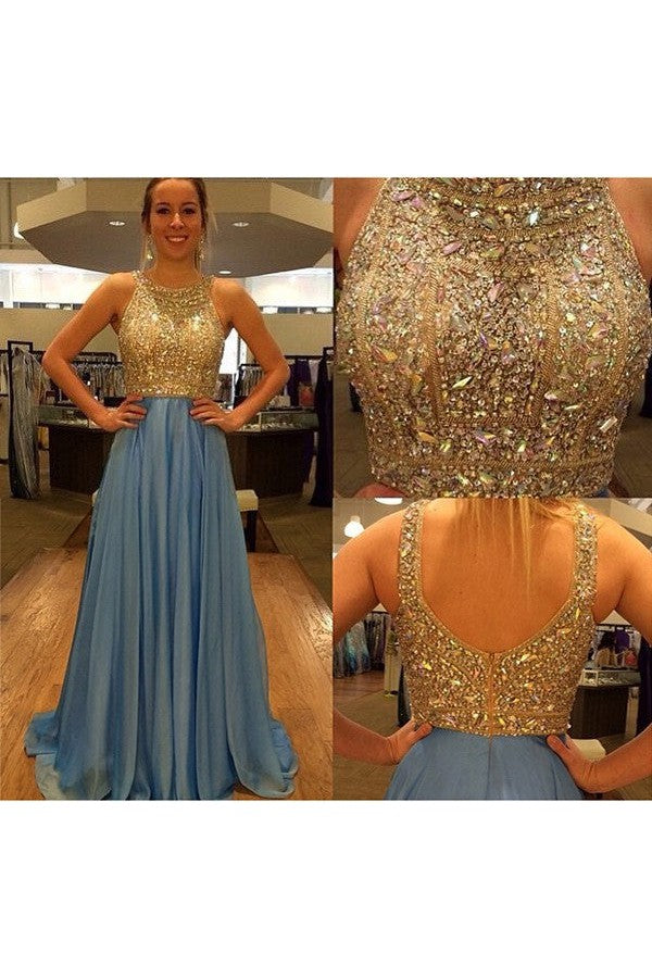 Sleeveless Amazing Scoop Chiffon Beading Prom Dress-ballbellauk