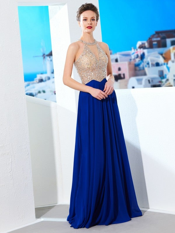 Sleeveless Amazing Scoop Long Crystal Evening Dress Chiffon-ballbellauk