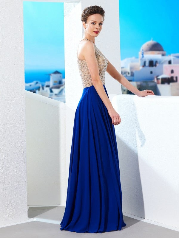 Sleeveless Amazing Scoop Long Crystal Evening Dress Chiffon-ballbellauk