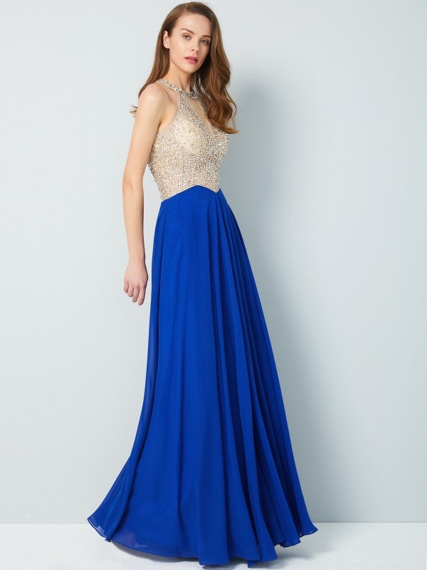 Sleeveless Amazing Scoop Long Crystal Evening Dress Chiffon-ballbellauk