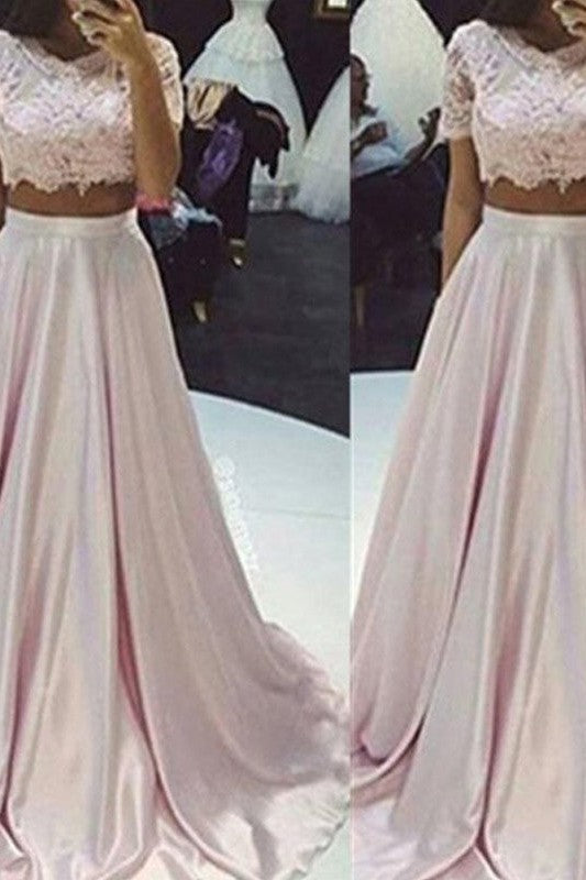 Sleeveless Amazing Scoop Long Lace Two Piece Prom Dress-ballbellauk