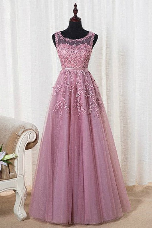 Sleeveless Amazing Scoop Long Tulle Beading Prom Dress-ballbellauk