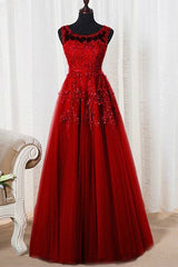 Sleeveless Amazing Scoop Long Tulle Beading Prom Dress-ballbellauk