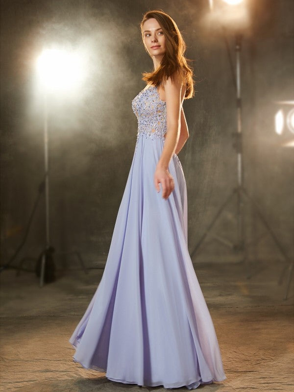 Sleeveless Amazing Scoop Long With Appliques Evening Dress Chiffon-ballbellauk